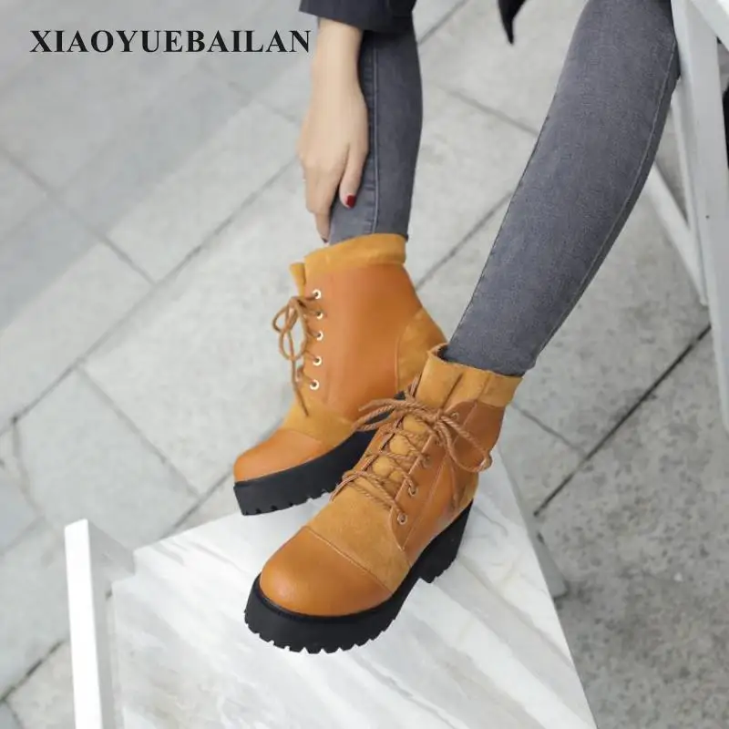 

Tie Martin Boots Chunky Warm 2017 Female New Size All-match In Autumn And Winter boots