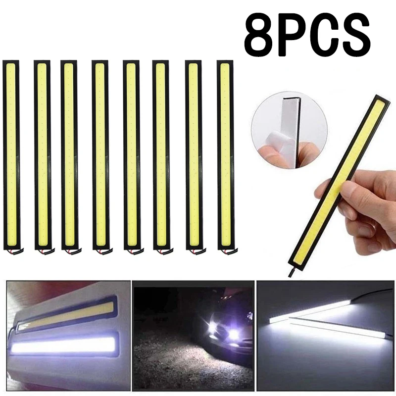 

8pcs Car-Styling 500LM 6000K Auto Daytime Running Lights Camping Boat Car Caravan COB 12V Waterproof White DRL LED Strip Lights