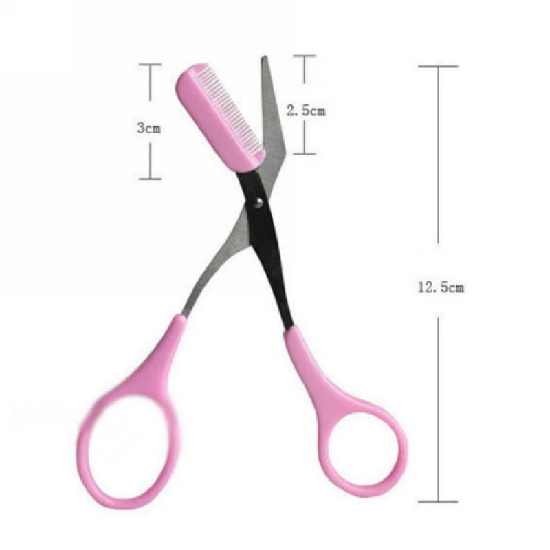 Shellhard 1pc Portable Women Eyebrow Trimmer Scissors Comb Eyelash Hair Cutter Remover For Makeup Tool