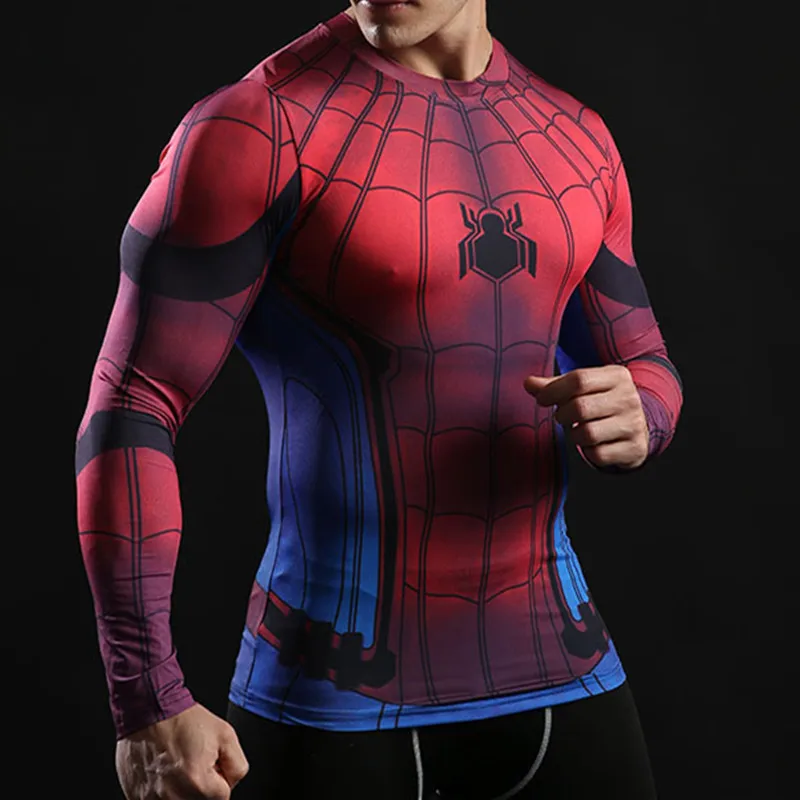 

Compression T-shirts Spiderman Long Sleeve Tshirt Men Bodybuilding Tees Shirt Spider Cosplay Costume Rashguard Fitness Clothing