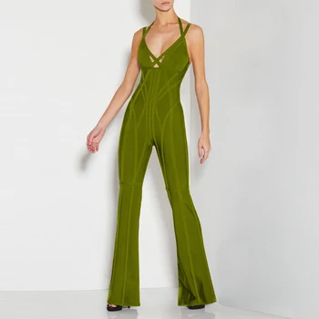

Top Quality 1:1 Jacquard Ladies HL Bandage Jumpsuits Sleeveless Sexy V-Neck Elegant Jumpsuits Runway Fashion Wear