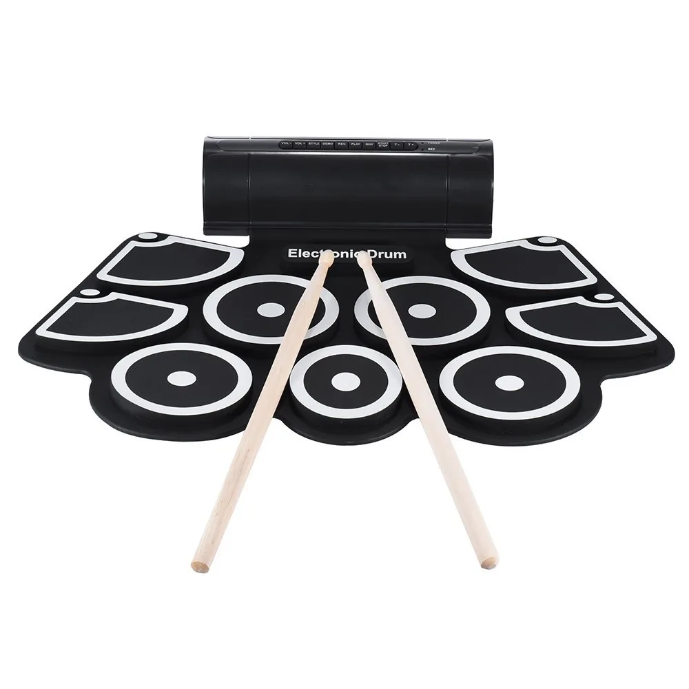 

ZONAEL Portable Electronic USB Roll Up Drum Pad Set 9 Silicon Pads Built-in Speakers With Drumsticks Foot Pedals Instruments
