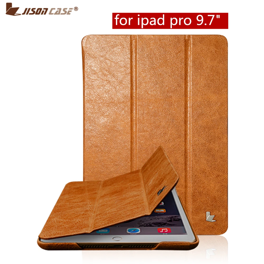 Jisoncase Smart Tablet Cover for iPad Pro 9.7 inch Case Luxury Brand Genuine Leather with Magnetic Smart Case for iPad Pro 9.7