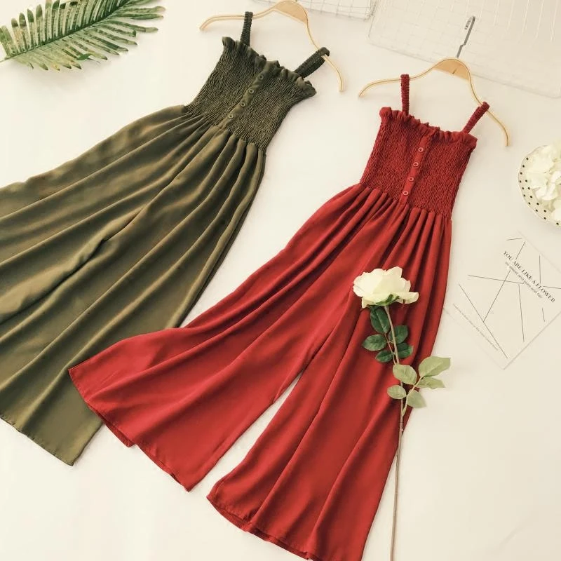

New Summer Loose Ruffles Pleated Strapless women jumpsuit Elegant High Waist Wide Leg Pants Slim Sleeveless Beach jumpsuits M588