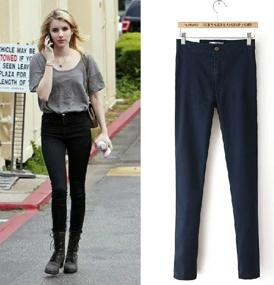 

6 colors 2017 Spring fashion vintage slim tight elastic sexy high waist denim skinny jeans pants trousers Women pencil pants