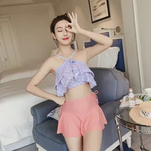 Танкини купальные костюмы женские Пуш-ап купальные костюмы для подростков раздельный купальный костюм с высокой талией костюм-Бикини для леди купальные костюмы юбка купальный костюм