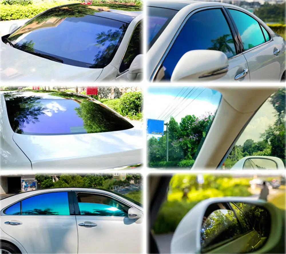 Compare Car Vehicle Side/Front/Rear Windshields Window Tint Film VLT55% Chameleon Change Color UV Proof Nano Ceramic Film Foils 1.52x10m