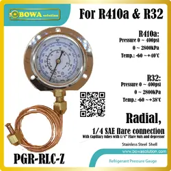 0 ~ 400psi, радиальные фреон Давление датчик для R410A и R32, С капиллярная трубка с 1/4 "SAE Flare гайки и депрессорных