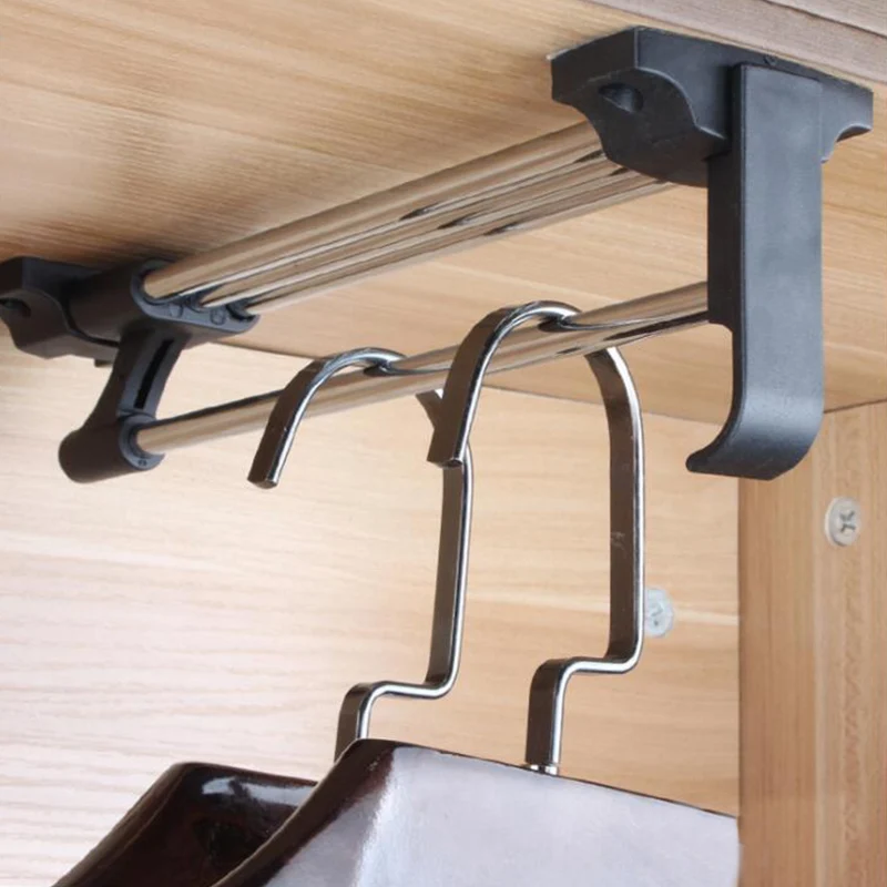 

Stainless Steel Retractable Wardrobe Rail Clothes Hanger Towel Coat Racks Closet Rod