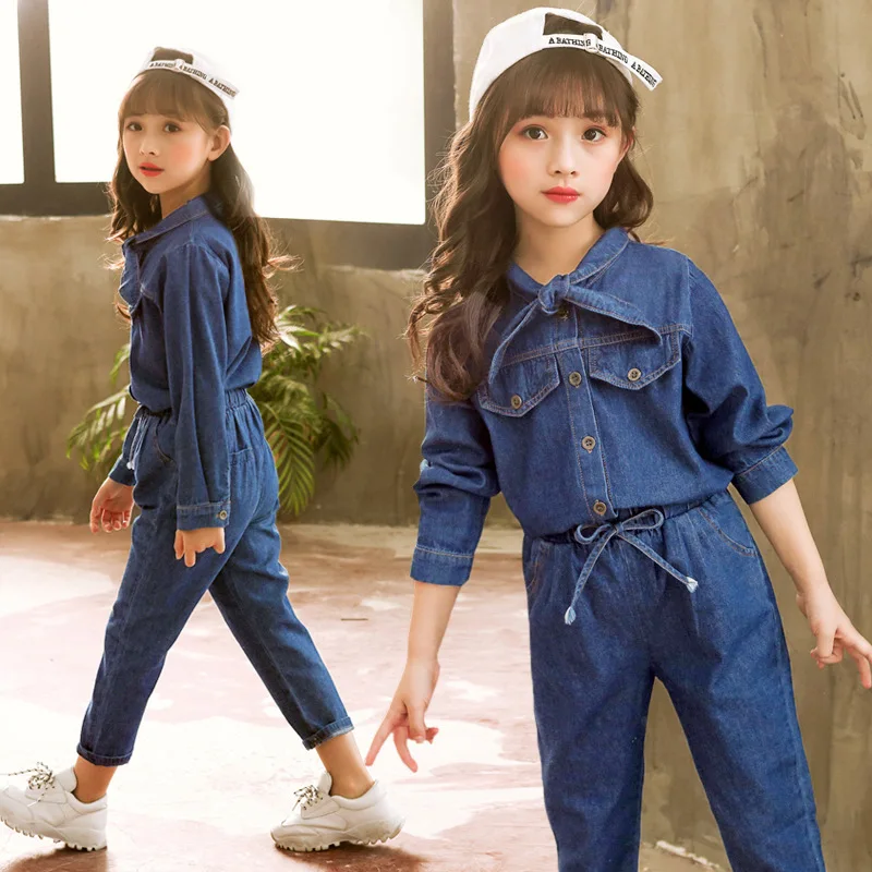 

Girls Clothing Set Autumn 2018 Children Blue Denim Jacket Coat + Jeans Pants 2 Pcs Girls Cloths Suit for 4 6 8 10 12 Years 5M45A