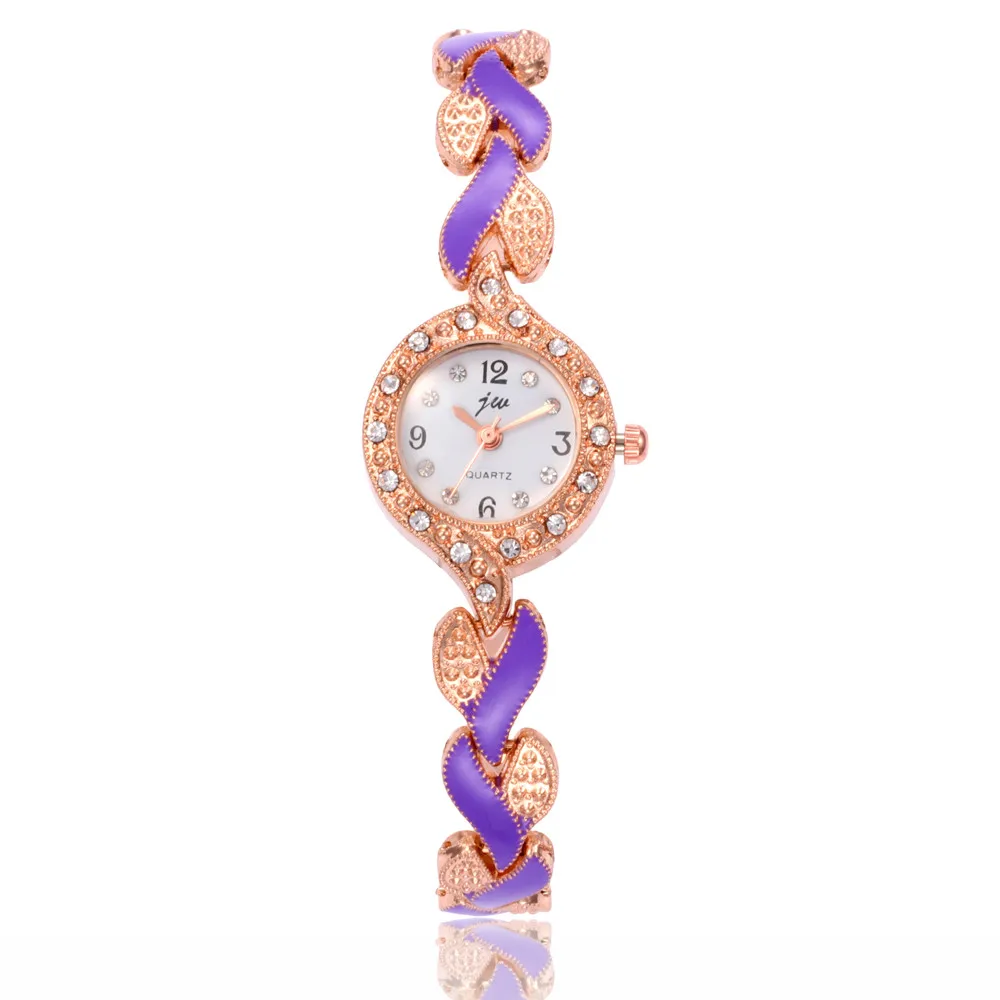 Женские модные часы-браслет из нержавеющей стали, аналоговые кварцевые круглые нарядные наручные часы, часы из розового золота, подарок для женщин - Цвет: purple