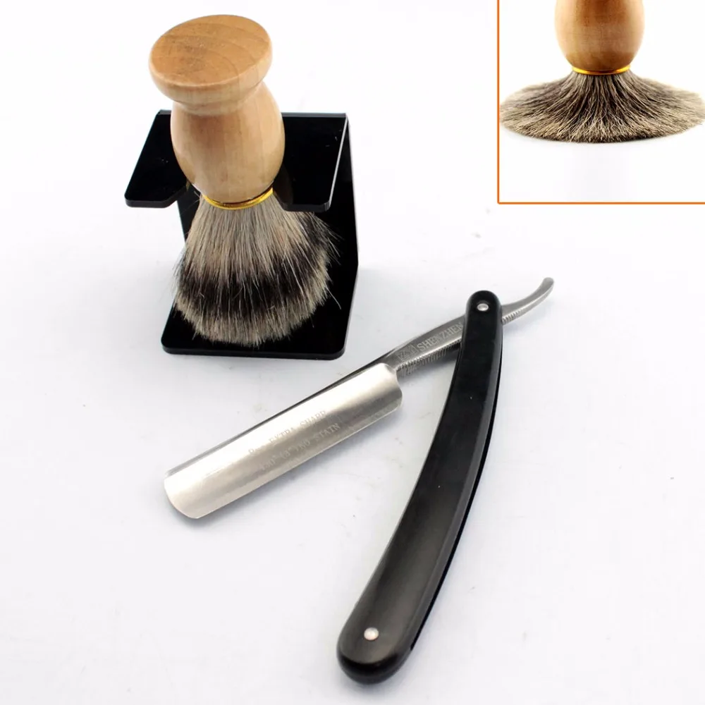 

ZY430+ Shave Ready HRC60 Straight Edge Razor Black Handle Badger Brush Stand Set