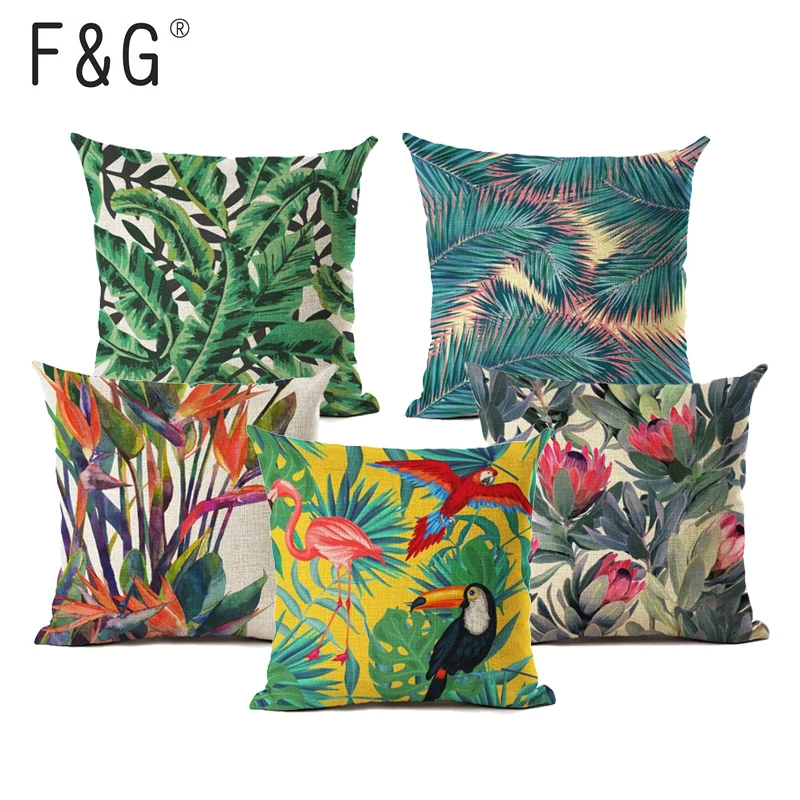 

Tropical Plants Cushion Cover Birds Printing Linen Throw Pillows Case Car Sofa Cover Decorative Pillowcase Decorativos Cojines