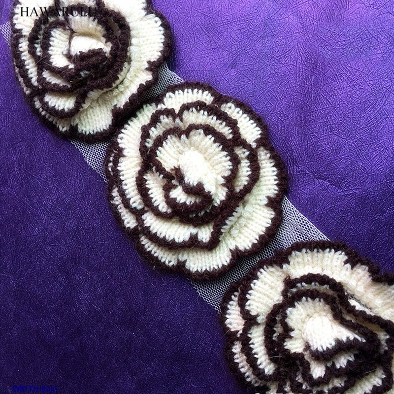 

5pcs 8cm DIY Coffee white knitted dribbling woollen flowers DIY hand-made special lace accessories home soft decoration wedding