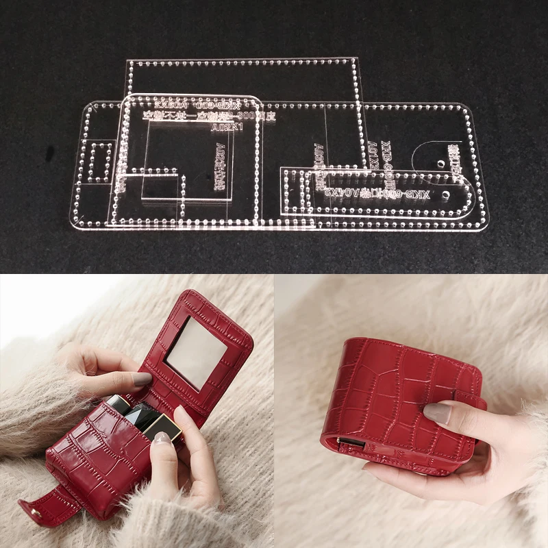  Handmamde Lipstick storage bag Acrylic Leather Template DIY Hobby Cosmetic bag Leathercraft Sewing 