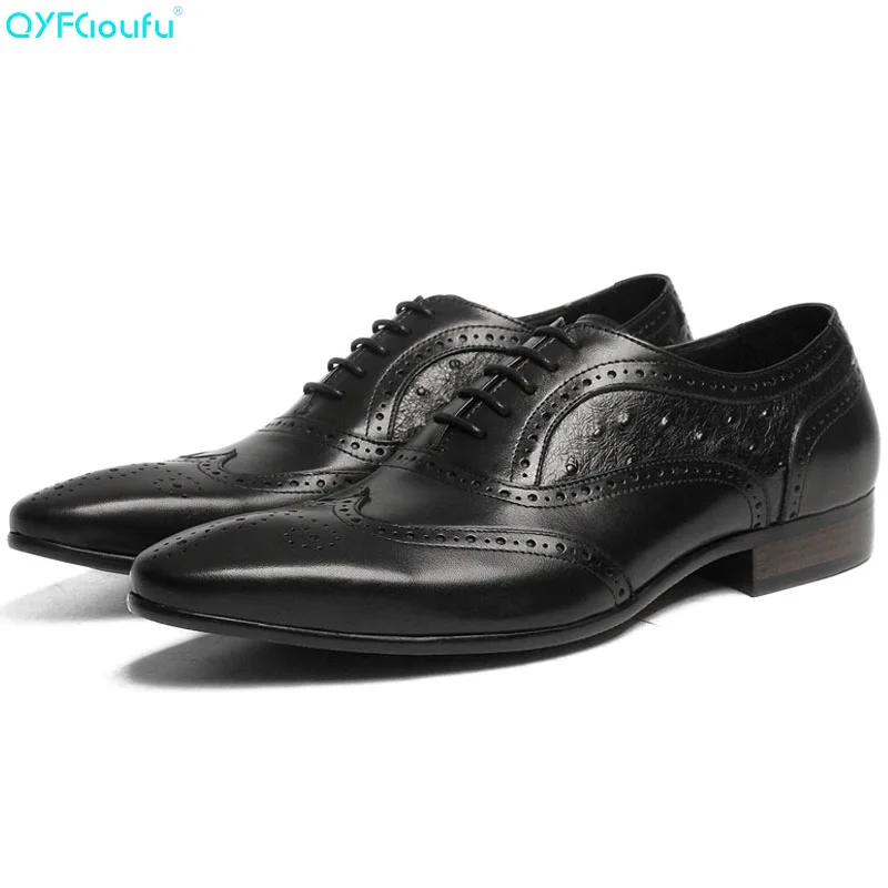 

2019 Men Dress Shoes Genuine Leather Office Business Wedding Handmade Brogue Formal Ostrich Pattern Oxfords Mens Shoe