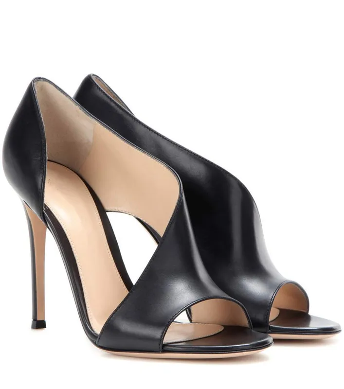 Летние туфли модные однотонные повседневные туфли-лодочки с открытым носком на очень высоком каблуке женские кожаные сандалии; размеры 34-43 - Цвет: black