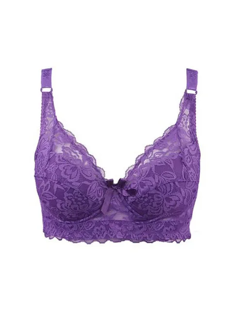 Plus Size Women's Ultra-thin Lace Wireless Purple Sexy Bra Without Padding