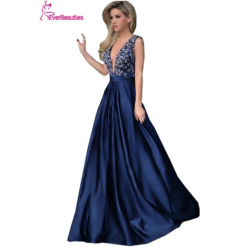 Элегантные Вечерние Платья Длинные 2017 Атласная С Бисером Спинки Длина Пола Халат