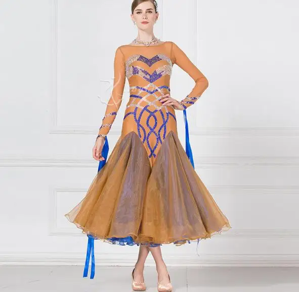 

Настраиваемое синее черное лоскутное платье с пышными длинными рукавами лиса Трот Вальс Танго Сальса соревнования бальных танцев