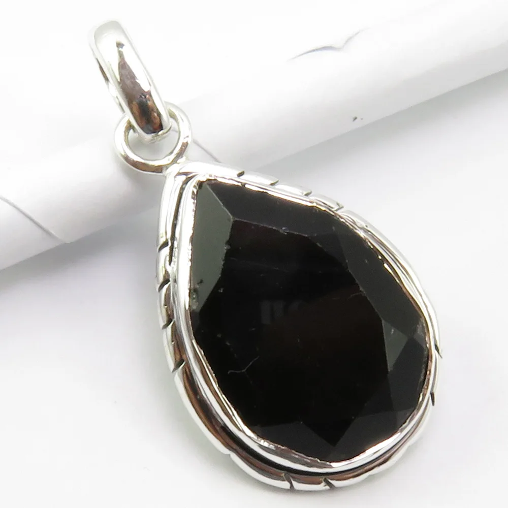 

India Unique Designed Rectangle Black Onyx Pendant 1.4" 4.8 Grams Women Jewelry Silver