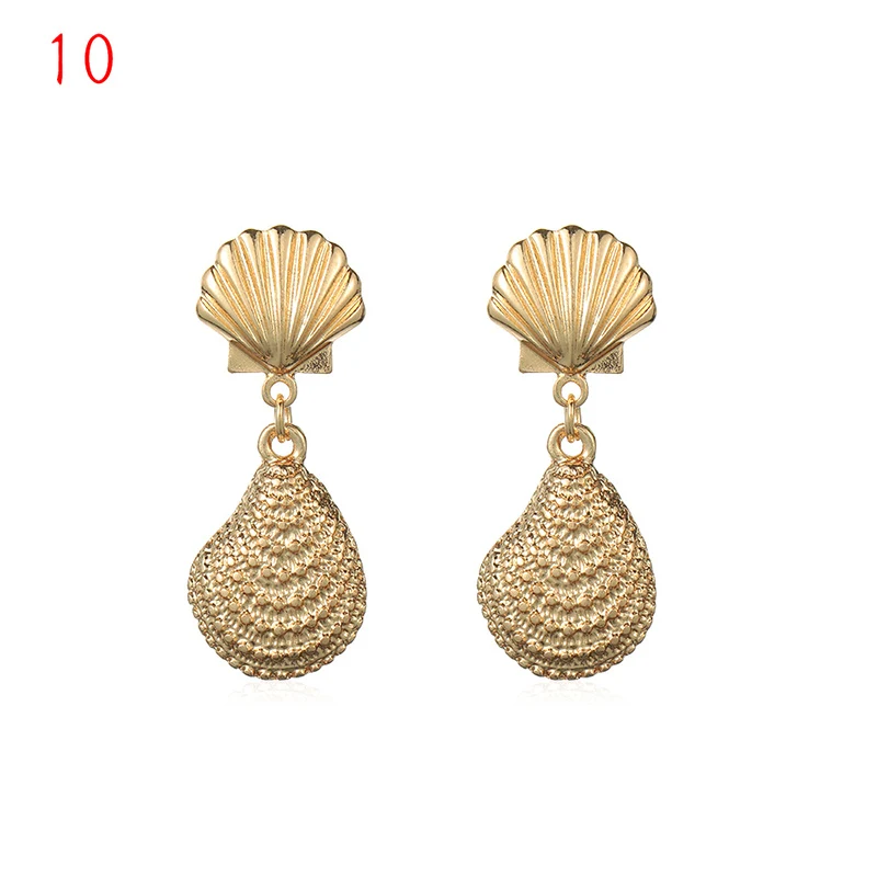 1Pair Summer Retro Fashion Shell Earrings Women Gold Color Geometric Irregular Starfish Conch Statement Jewelry Accessories - Окраска металла: 10