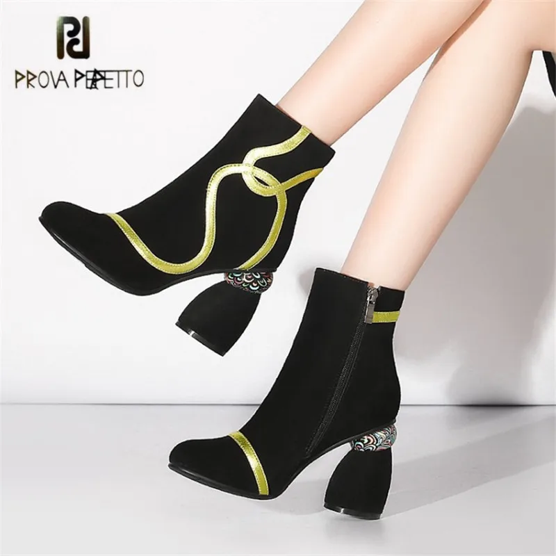 

Prova Perfetto Strange Heel Women Ankle Boots Suede 9CM High Heel Shoes Woman Autumn Botas Mujer Women Pumps Riding Boots