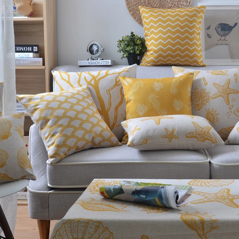 

Nordic Lumbar Pad Cushion Cover Home Dector Almohada Soft Seat Car Linen Yellow marine Pillow Case Sofa Car Bedroom Decorative