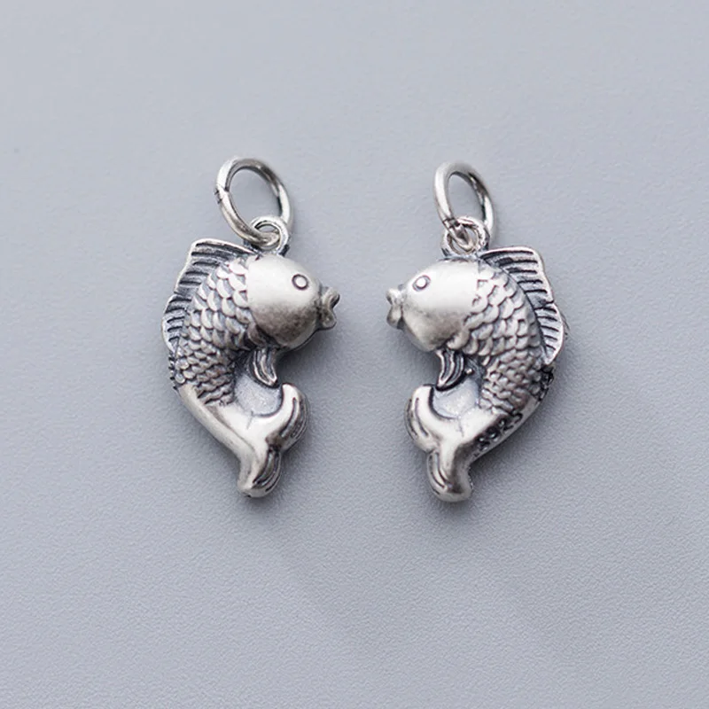 

Vintage Thai Silver Lucky Koi Charms 18x11mm 925 Sterling Silver Handmade Dangle Pendants For Women Men DIY Jewelry Findings