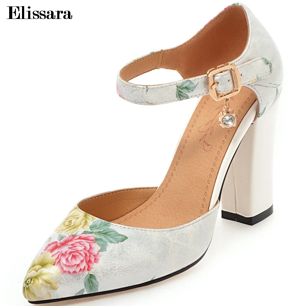 

Women's Sexy High Heels Pumps Female Shoes Woman Fashion Ankle Straps Flower Print Wedding Pumps Shoes Plus Size 33-45 Elissara