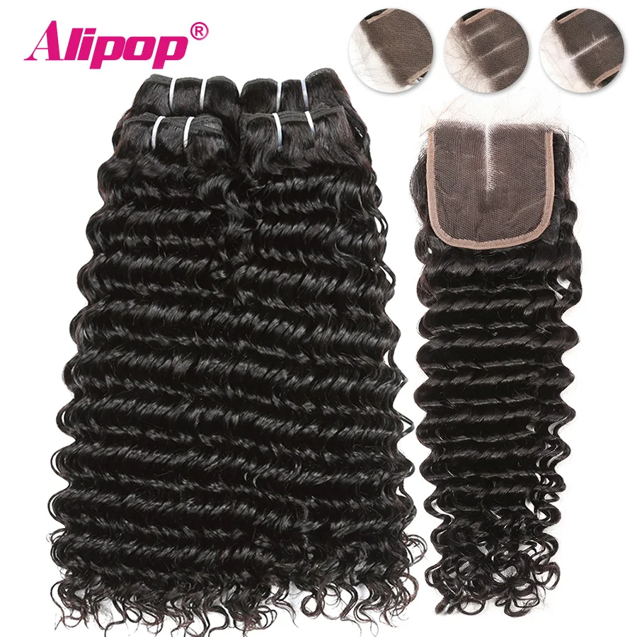 preço Tecer Cabelo brasileiro 2 3 4 Ofertas Bundle Onda Profunda Pacotes Com Fecho Fornecedores Cabelo Alipop Cabelo 100% Humano de Remy com Fecho