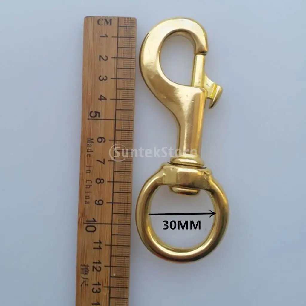 Heavy Duty Pure Brass Single Ended Round Swivel Eye Bolt Snap Hook Clip for Underwater Scuba Diving Reel, Torch, Light, Hose