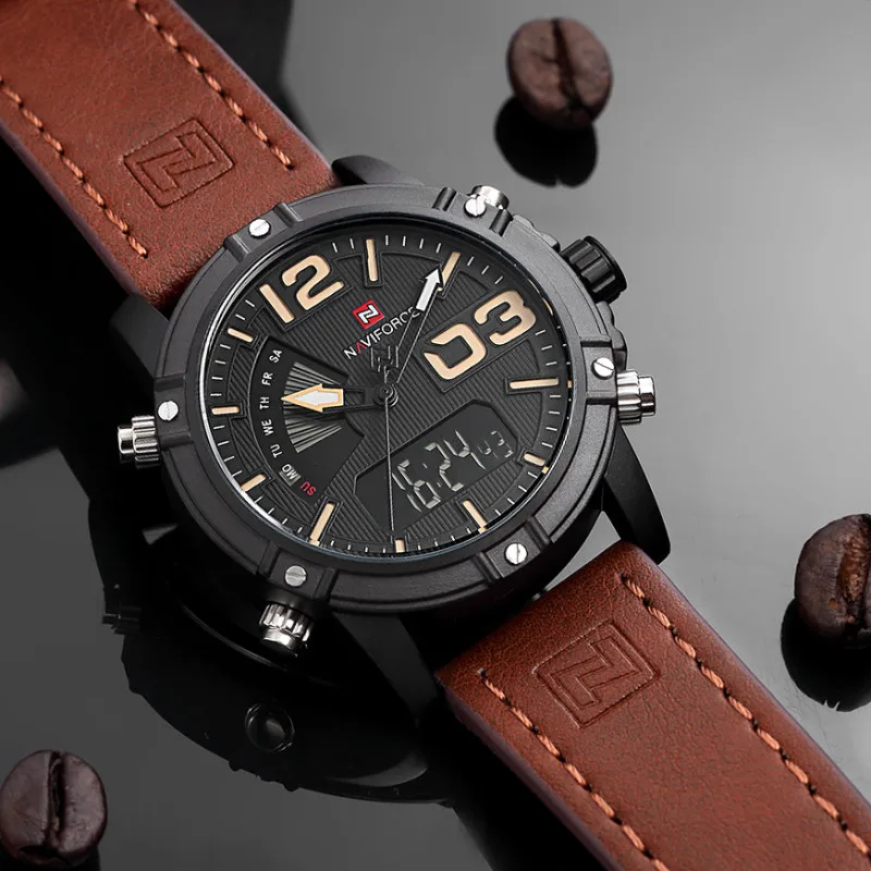 Топ люксовый бренд NAVIFORCE мужские спортивные часы мужские кожаные кварцевые аналоговые светодиодный часы мужские военные наручные часы Relogio Masculino