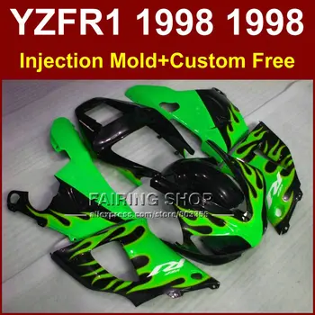 

Green flame in black fairings kit for YAMAHA YZF R1 YZF1000 98 99 R1+7Gifts Injection ABS motorcycle fairings 1998 1999 YZF R1