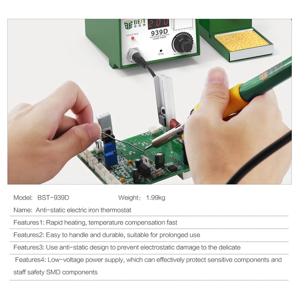 Новейшая модель; Бессвинцовая с цифровой дисплей 939D 60W 110/220V паяльная станция постоянного Температура электронный паяльник с подставкой