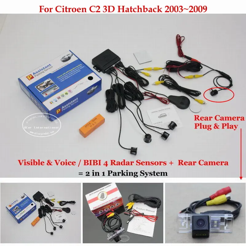 ФОТО For Citroen C2 3D Hatchback 2003~2009 - Car Parking Sensors+Rear View Back Up Camera = 2 in 1 Visual / BIBI Alarm Parking System
