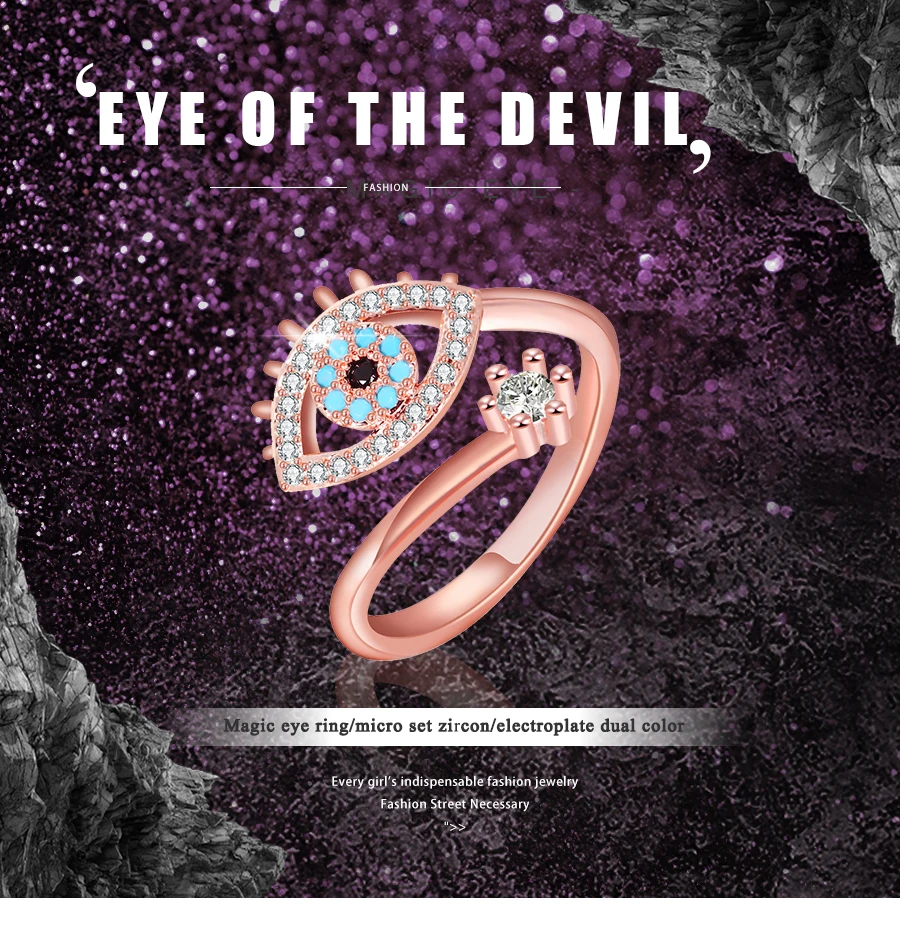 DEELAN кольца для женщин кубический цирконий дьявол глаз ювелирные изделия Регулируемые Девушки голубой глаз Кристалл кольцо Рождество мода ювелирные изделия