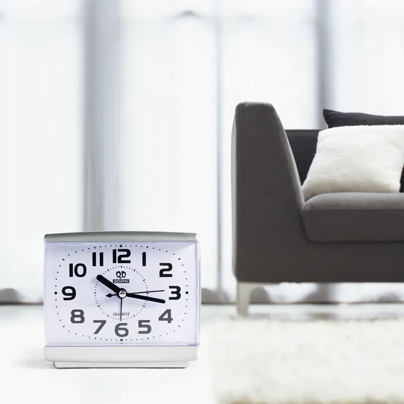 Small Square Bed Alarm Clock Transparent Case Compact Travel Clock Mini Mute Children Student Desk Watch