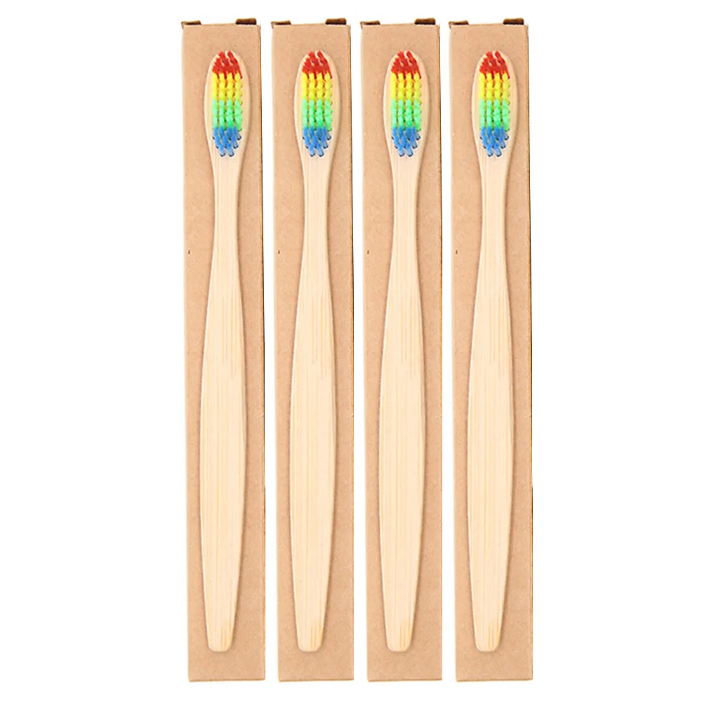 Bamboo Toothbrush Colorful Wooden Rainbow Head Bamboo Toothbrush Oral