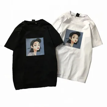 

100%cotton 2018 summer new design women fashion loose t-shirts couples short-sleeved character t-shirt tops tees