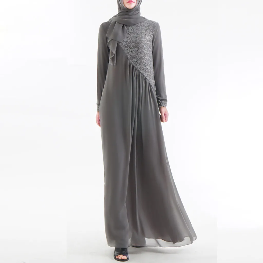 Длинные Абаи платье Повседневное женские мусульманские платья Кафтан Исламской Макси-платье с длинным рукавом Jilbab платье из муслина 4
