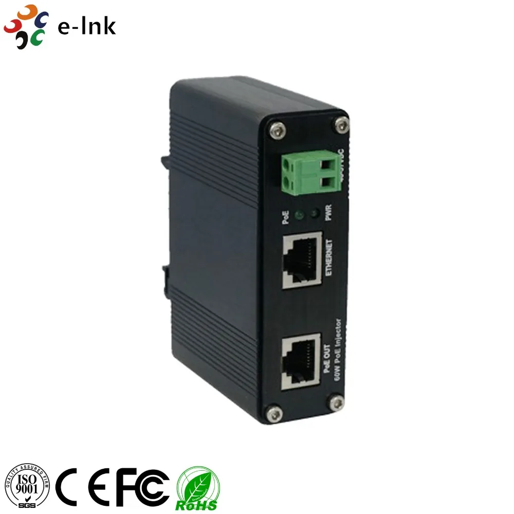 E link промышленный Однопортовый 10/100/1000 Мбит/с 802.3bt PoE инжектор (60 Вт)|Оптоволоконное
