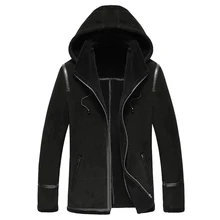 Кожаные Замшевые мужские зимние geniune из овечьей шерсти меховая одна часть кожаная куртка с капюшоном Съемная Новинка Phoenix1106D