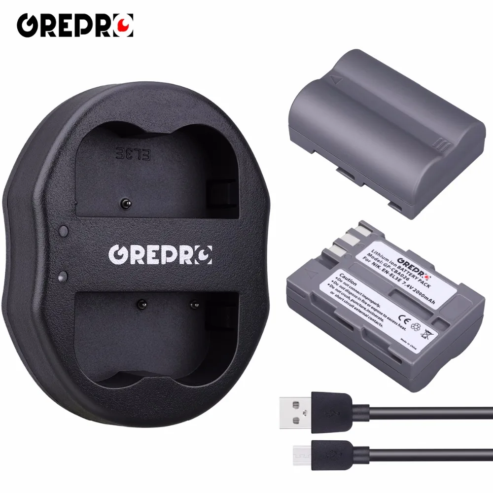 

GREPRO 2 pcs EN-EL3E EN-EL3e ENEL3E EN EL3E Batteries & Dual USB Charger for Camera Nikon D50 D70 D80 D90 D100 D200 D300 D700 z1