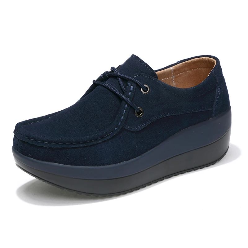 TKN/; весенние женские кроссовки на толстой подошве; обувь на высокой платформе; кожаная замшевая женская повседневная обувь; обувь на плоской толстой подошве со шнуровкой; 3235 - Цвет: 3235 Navy blue