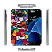 Romero britto romero brito gato dançarino tampa limpar caso duro transparente para samsung galaxy s7 s6 edge plus