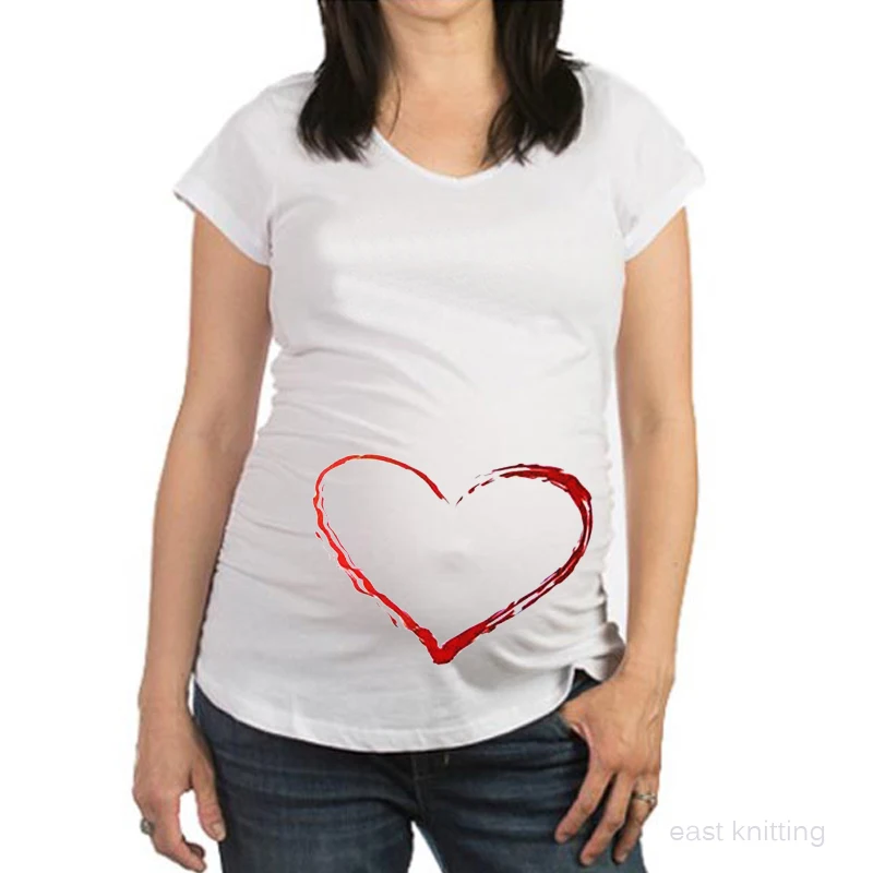 YF0013 Cute Maternity T-shirts Love Heart Print Pregnancy Women White Tee Shirt
