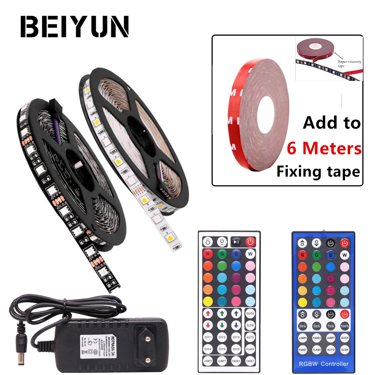 

5M SMD RGB LED Strip Light 5050 LED Light rgb Leds tape diode ribbon Flexible Controller DC 12V Adapter set white PCB black