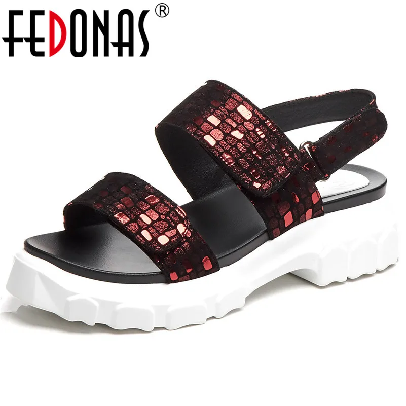 

FEDONAS 2019 Summer Casual Sandals For Women Sheepskin Leather Flats Sandals Working Shopping Fashion Concise Basic Shoes Woman