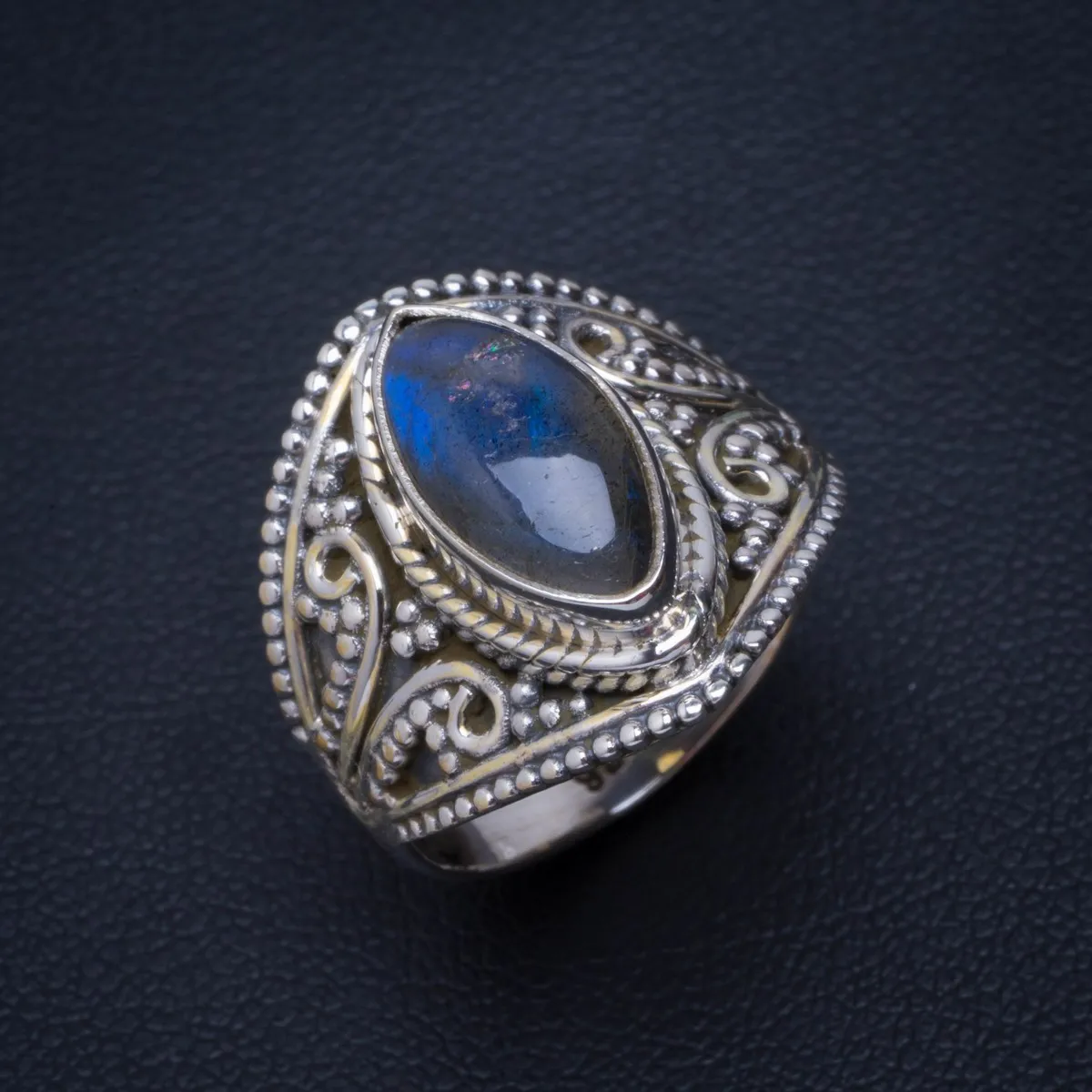 

Natural Blue Fire Labradorite Handmade Unique 925 Sterling Silver Ring 7 B1131